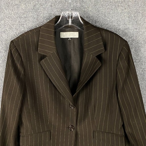 Tahari Blazer Suit Women's Size 16 Brown Striped Polyester Blend Adults - Picture 2 of 9
